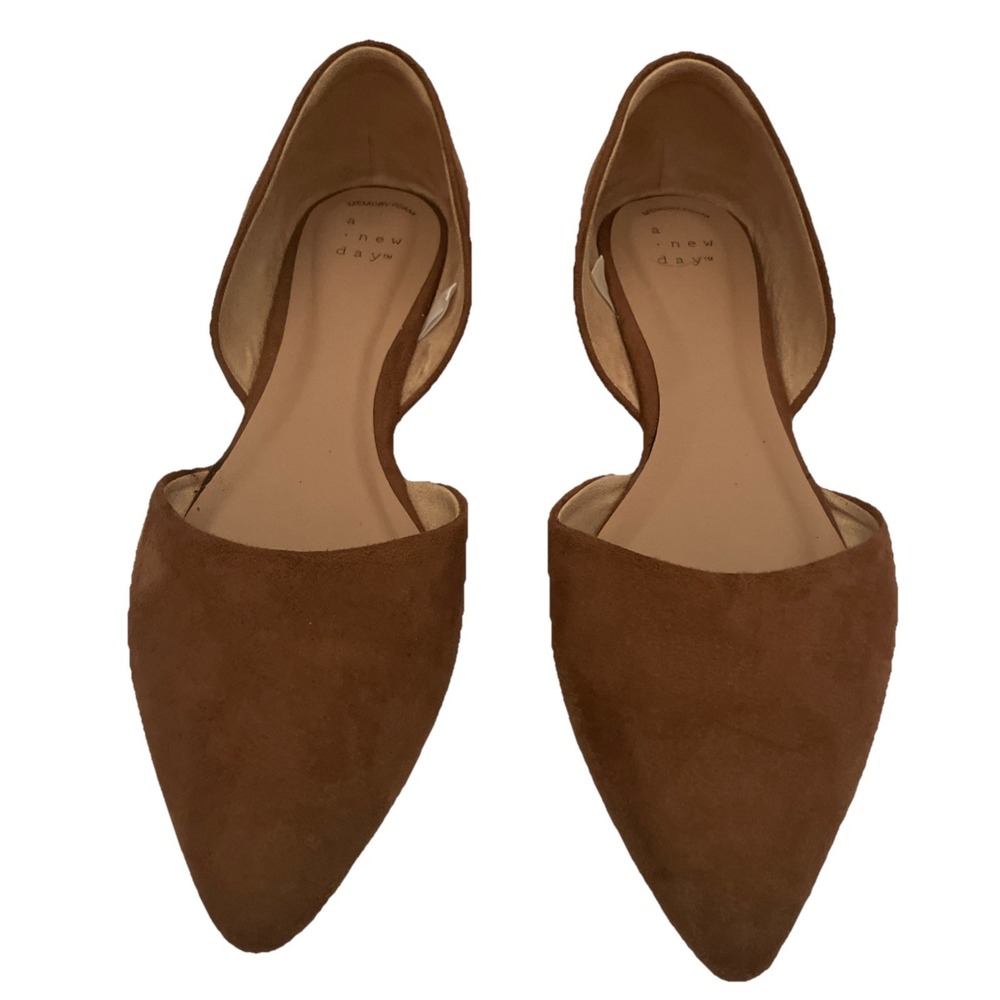 A New Day Women's Rebecca Microsuede Pointed Flats Cognac 9 NIB